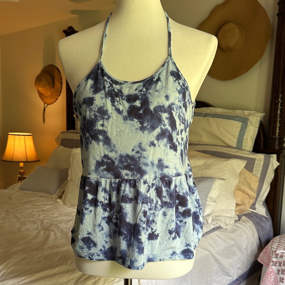 Blue Tie-Dye Halter Top
